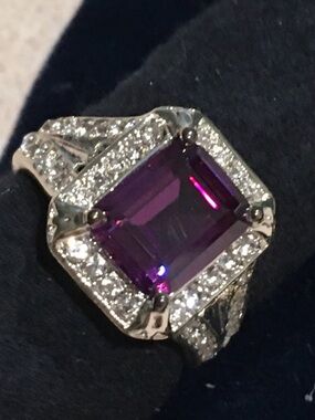 NWT Purple Emerald-Cut Gemstone Cocktail Ring with Pavé Accents